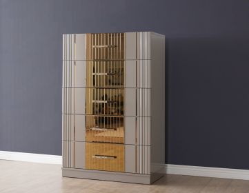 Lorenzo Gold Detailed Chest made with Wood in Gray