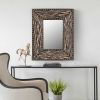 Brown Zebra Rectangle Decorative Wall Hanging Mirror,Rivet Decoration,Fabric and PU Covered MDF Framed Mirror for Bedroom Living Room Vanity Entryway