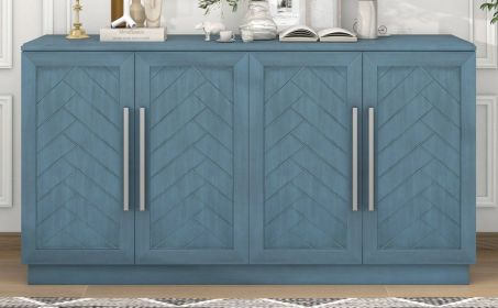 TREXM Sideboard with 4 Doors Large Storage Space Buffet Cabinet with Adjustable Shelves and Silver Handles for Kitchen, Dining Room, Living Room (Anti