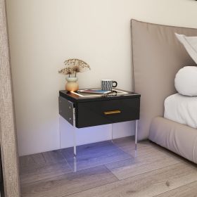 Smart Nightstand, LED Nightstand with Wireless Charging Station and 16 Color Light, End Table with USB Port and Type-C Port, Bedside Table for Bedroom