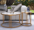 Coffee Table Set of 2, Round Slate Coffee Table with Steel Frame For Living Room