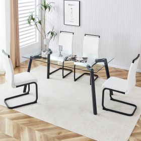 Table and chair set, 1 table and 4 chairs. Rectangular glass dining table, 0.31 "tempered glass tabletop and black coated metal legs. Paired with whit