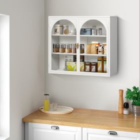 27.56"Glass Doors Modern Two-door Wall Cabinet with Featuring Three-tier Storage for Entryway Living Room Bathroom Dining Room,Wall Cabinet with Chara