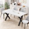 70.87"Modern Square Dining Table with Printed White Marble Table Top+Black X-Shape Table Leg