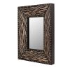 Brown Zebra Rectangle Decorative Wall Hanging Mirror,Rivet Decoration,Fabric and PU Covered MDF Framed Mirror for Bedroom Living Room Vanity Entryway