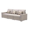 Nolan Beige Linen Fabric Sofa with Pillows and Interchangeable Legs