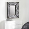 White Zebra Rectangle Decorative Wall Hanging Mirror,Rivet Decoration,Fabric and PU Covered MDF Framed Mirror for Bedroom Living Room Vanity Entryway