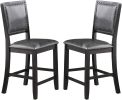 Contemporary Dining Room 7pc Set Grey Finish PU Counter Height Dining Table w Shelf and 6x High Chairs Fabric Upholstered seats Back Counter Height Ch