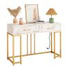 Console Table with 2 Drawers, Entryway Table with Outlets and USB Ports, Sofa Table Narrow Long with Storage Shelves for Living Room