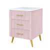 3-Pieces Bedroom Sets, Queen Size Upholstered Platform Bed with Two Nightstands, Nightstands with Marbling Worktop and Metal Legs&Handles, Velvet,Pink