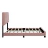 3-Pieces Bedroom Sets, Queen Size Upholstered Platform Bed with Two Nightstands, Nightstands with Marbling Worktop and Metal Legs&Handles, Velvet,Pink