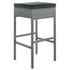 TOPMAX Patio 5-Piece Rattan Dining Table Set, PE Wicker Square Kitchen Table Set with Storage Shelf and 4 Padded Stools for Poolside, Garden, Gray Wic