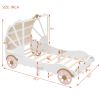Twin Size Princess Carriage Bed with Canopy, Wood Platform Car Bed with 3D Carving Pattern, White+Pink+Gold