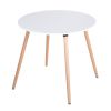 Round Dining Table with Beech Wood Legs, Modern Wooden Kitchen Table for Dining Room Kitchen (White)