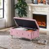 Storage Ottoman Bench, Bedroom End Bench,Velvet Upholstered Storage Bench with Button,Storage Ottoman with Safety Hinge,Flip top,metal leg with footpa