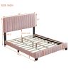 3-Pieces Bedroom Sets, Queen Size Upholstered Platform Bed with Two Nightstands, Nightstands with Marbling Worktop and Metal Legs&Handles, Velvet,Pink