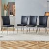 Table and chair set. 1 table and 4 black chairs. The thickness of the glass dining table top is 0.3 feet, with silver metal legs. Black PU leather bac