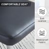 Table and chair set. 1 table and 4 black chairs. The thickness of the glass dining table top is 0.3 feet, with silver metal legs. Black PU leather bac