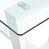 Table and chair set, rectangular dining table, equipped with 0.4 "tempered glass tabletop and white MDF trapezoidal support, paired with lattice armle
