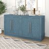 TREXM Sideboard with 4 Doors Large Storage Space Buffet Cabinet with Adjustable Shelves and Silver Handles for Kitchen, Dining Room, Living Room (Anti