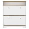 Shoe Rack Dublin, One Open Shelf, Two Extendable Cabinets, Light Oak / White Finish