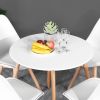 Round Dining Table with Beech Wood Legs, Modern Wooden Kitchen Table for Dining Room Kitchen (White)