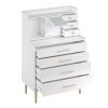 Vanity Makeup Table with Mirror and Retractable Table, Storage Dresser for Bedroom with 7 Drawers and Hidden Storage,White