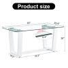 Table and chair set, rectangular dining table, equipped with 0.4 "tempered glass tabletop and white MDF trapezoidal support, paired with lattice armle