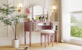 GO 43" Dressing Table Set with Mirrored Drawers and Stool, Tri-fold Mirror, Makeup Vanity Set for Bedroom, Rose Gold