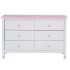 Wooden Storage Dresser with 6 Drawers,Storage Cabinet for kids Bedroom,White+Pink