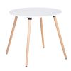Round Dining Table with Beech Wood Legs, Modern Wooden Kitchen Table for Dining Room Kitchen (White)