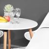 Round Dining Table with Beech Wood Legs, Modern Wooden Kitchen Table for Dining Room Kitchen (White)