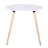 Round Dining Table with Beech Wood Legs, Modern Wooden Kitchen Table for Dining Room Kitchen (White)