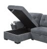 Toby Gray Woven Fabric Reversible Sleeper Sectional Sofa with Storage Chaise Cup Holder USB Ports and Pockets