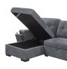 Toby Gray Woven Fabric Reversible Sleeper Sectional Sofa with Storage Chaise Cup Holder USB Ports and Pockets