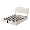 Queen Size Upholstered Platform Bed with Hydraulic Storage System, LED Light, and a set of USB Ports and Sockets, Linen Fabric, Beige