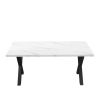 70.87"Modern Square Dining Table with Printed White Marble Table Top+Black X-Shape Table Leg
