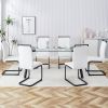 Table and chair set, 1 table and 4 chairs. Rectangular glass dining table, 0.31 "tempered glass tabletop and black coated metal legs. Paired with whit