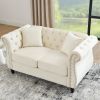 58.8" Chesterfield Sofa Beige Velvet for Living Room, 2 Seater Sofa Tufted Couch with Rolled Arms and Nailhead for Living Room, Bedroom, Office, Apart