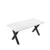 70.87"Modern Square Dining Table with Printed White Marble Table Top+Black X-Shape Table Leg