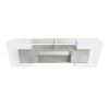 ON-TREND Unique Shape TV Stand with 2 Illuminated Glass Shelves, High Gloss Entertainment Center for TVs Up to 80", Versatile TV Cabinet with LED Colo