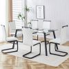 Table and chair set, 1 table and 4 chairs. Rectangular glass dining table, 0.31 "tempered glass tabletop and black coated metal legs. Paired with whit