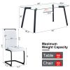 Table and chair set, 1 table and 4 chairs. Rectangular glass dining table, 0.31 "tempered glass tabletop and black coated metal legs. Paired with whit