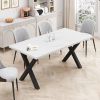 70.87"Modern Square Dining Table with Printed White Marble Table Top+Black X-Shape Table Leg