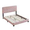 3-Pieces Bedroom Sets, Queen Size Upholstered Platform Bed with Two Nightstands, Nightstands with Marbling Worktop and Metal Legs&Handles, Velvet,Pink