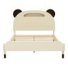3-Pieces Bedroom Sets Full Size Bear-Shape Platform Bed with Nightstand and Storage dresser,Cream+Walnut