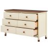 3-Pieces Bedroom Sets Full Size Bear-Shape Platform Bed with Nightstand and Storage dresser,Cream+Walnut