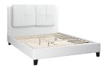 Queen Size Bed 1pc Bed Set White Faux Leather Upholstered Tufted Bed Frame Headboard Bedroom Furniture
