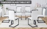 Table and chair set, 1 table and 4 chairs. Rectangular glass dining table, 0.31 "tempered glass tabletop and black coated metal legs. Paired with whit