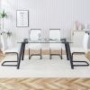 Table and chair set, 1 table and 4 chairs. Rectangular glass dining table, 0.31 "tempered glass tabletop and black coated metal legs. Paired with whit